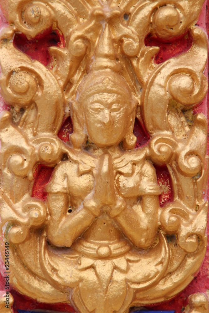 Fototapeta premium art on wall of temple, wat Non Thong, Non Daeng, Borabue