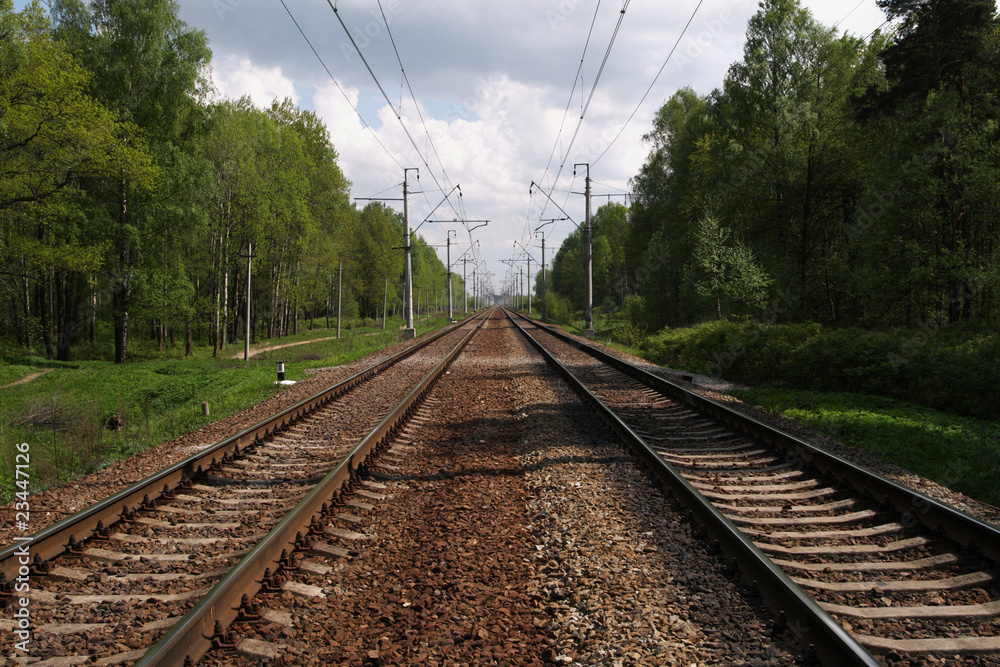 railwayroad in the forest in summer. railwayroad in the forest in summer.