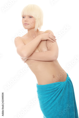 Portrait of young beautiful topless caucasian woman