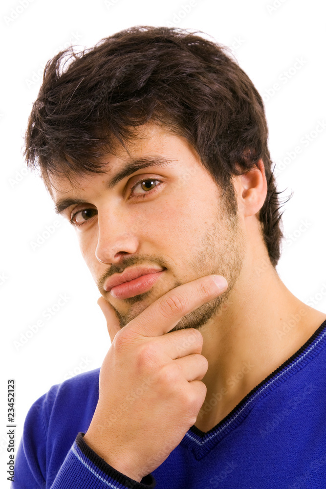 Close up portrait of young atractive man, isolated on white