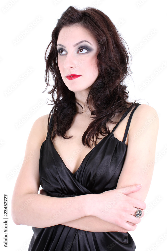 portrait of a brunette with red lips portrait of a brunette with red lips