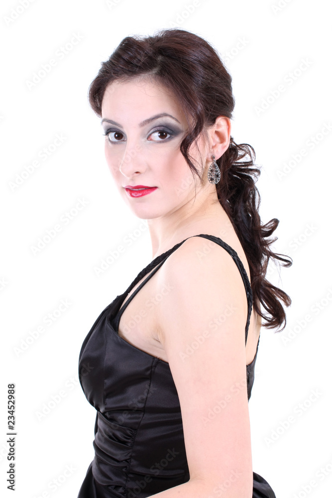 portrait of a brunette with red lips portrait of a brunette with red lips