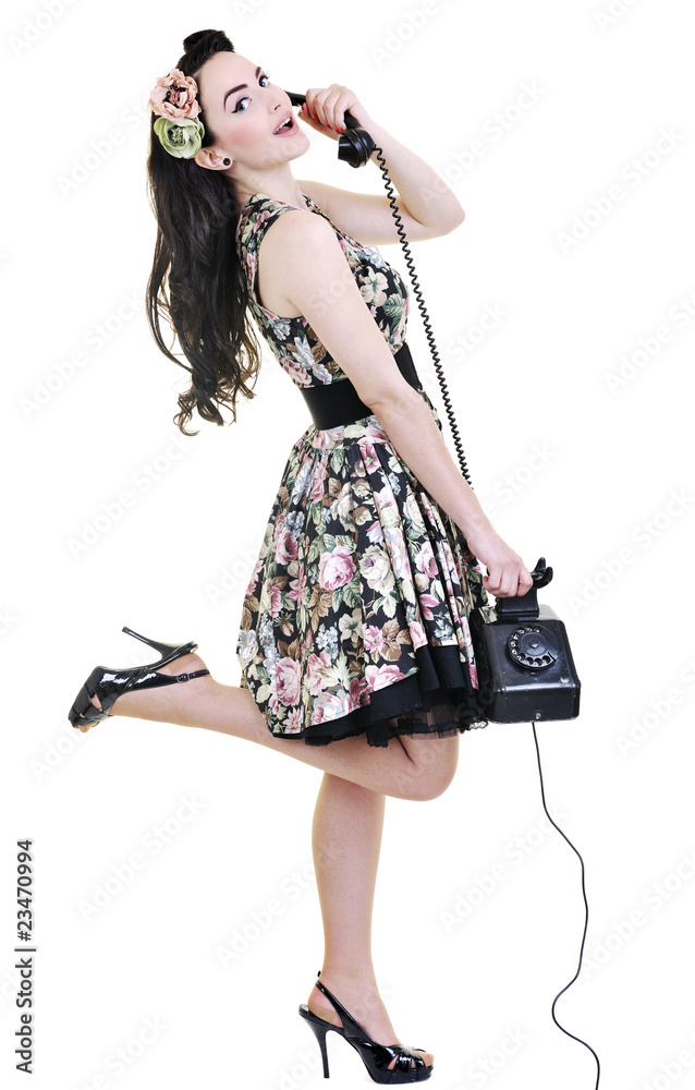 woman with old phone woman with old phone