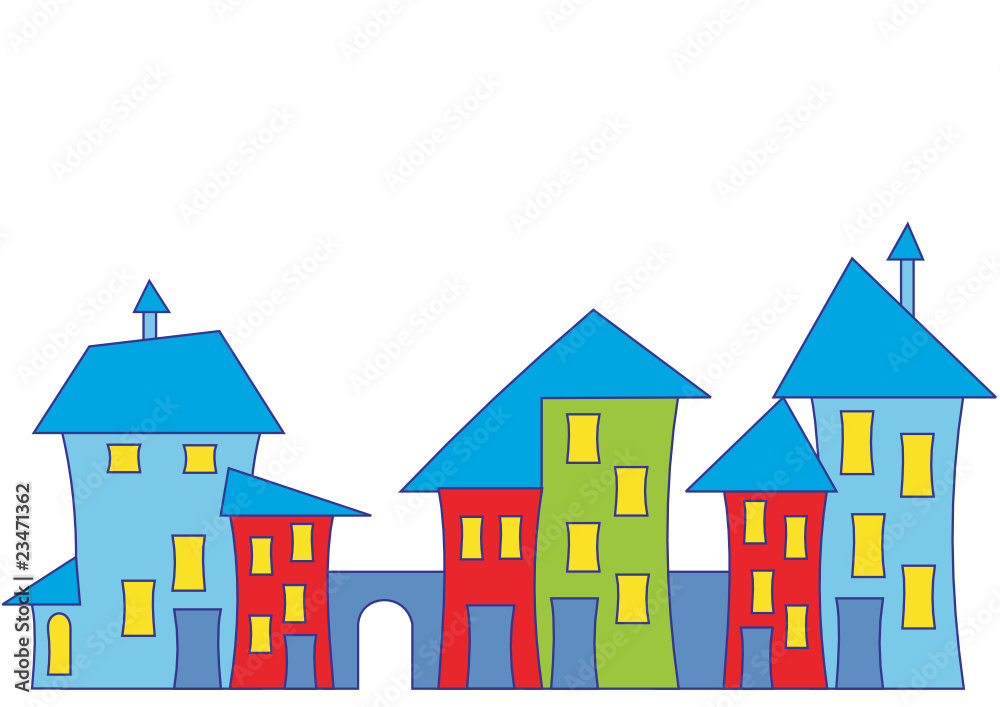 Cartoon town house. Colorful houses. Vector