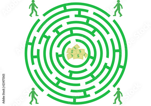Green labyrinth with man and money