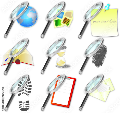 icon set with magnifying glass
