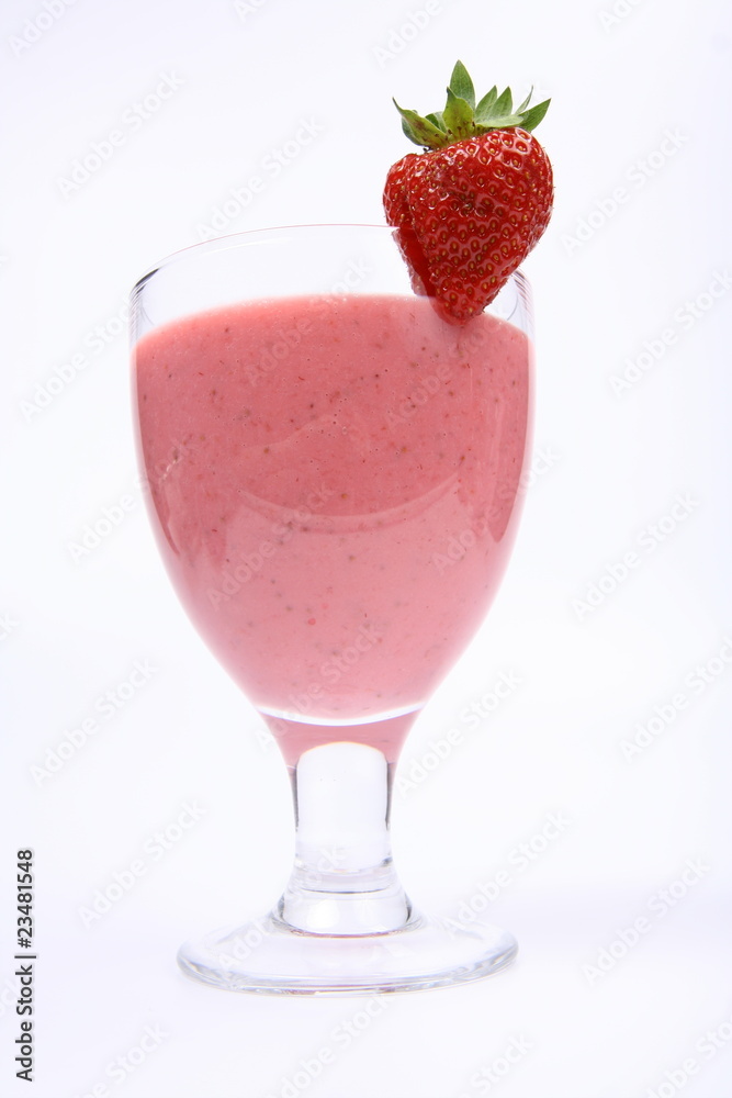Strawberry shake in a glass decorated with a strawberry Strawberry shake in a glass decorated with a strawberry