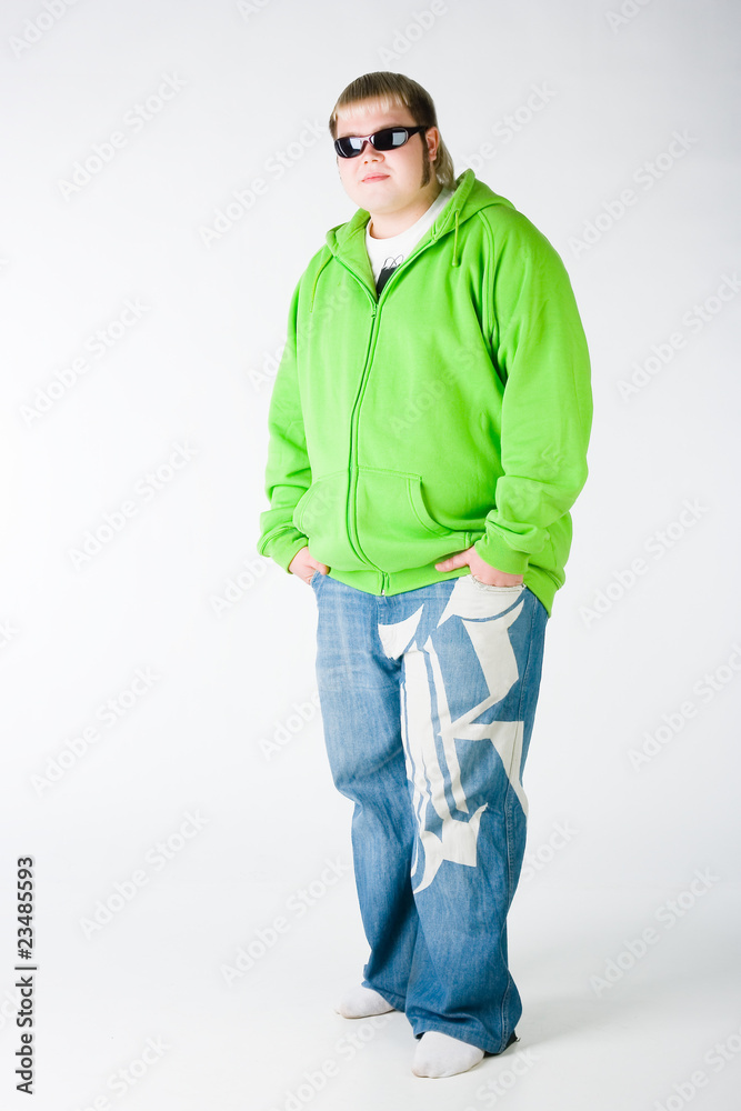 Big guy in a green shirt and jeans Big guy in a green shirt and jeans