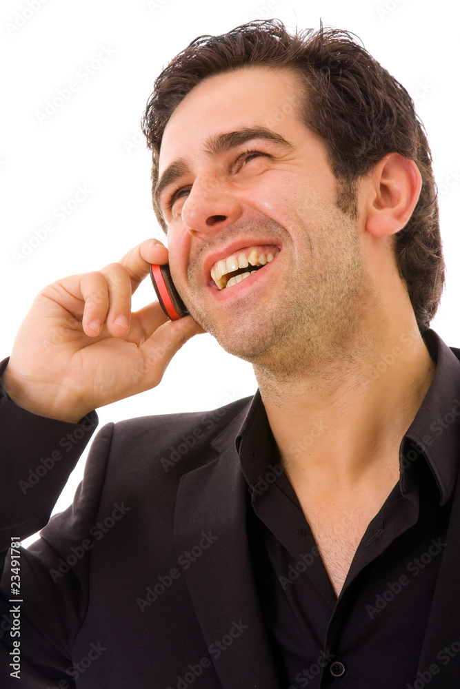 Young business man on the phone, isolated on white background Young business man on the phone, isolated on white background