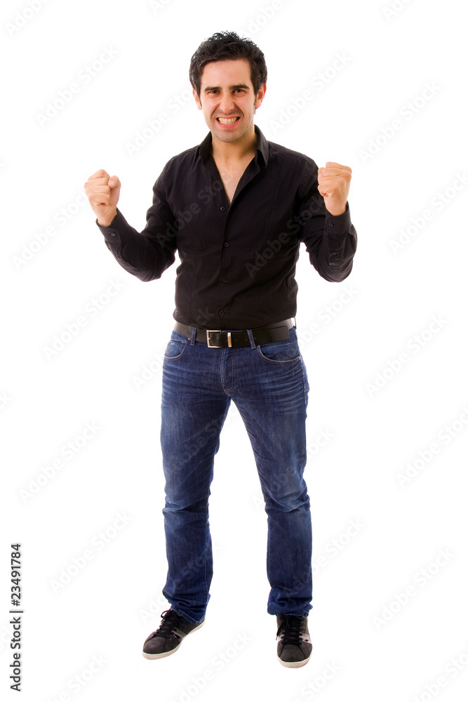 happy young man with arms raised, isolated on white happy young man with arms raised, isolated on white