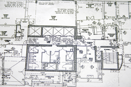 A detail closeup view of floor plan drawing.