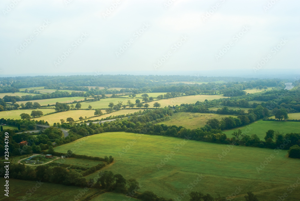 Birdseye view of English countryside