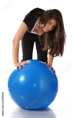 girl about a gymnastic ball, isolated.