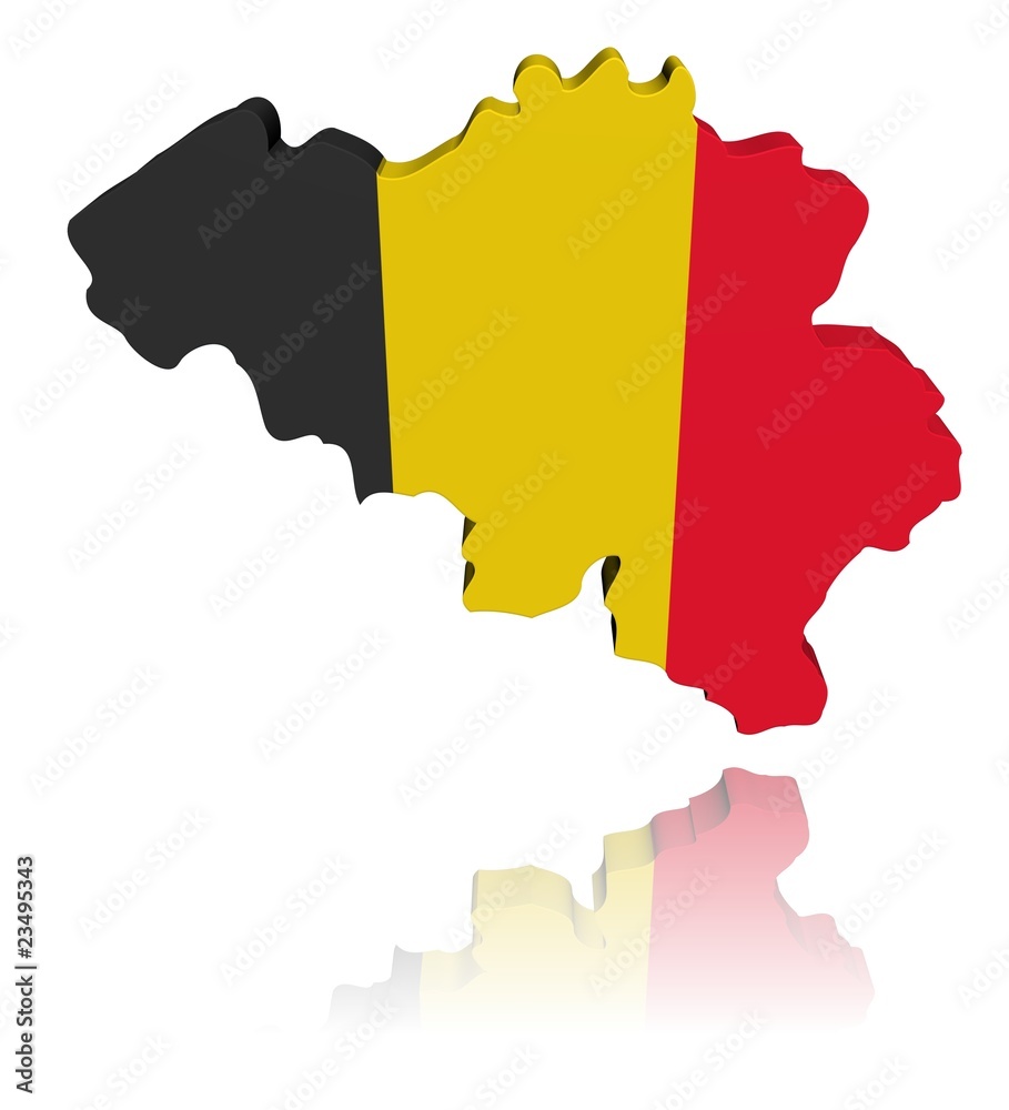 Belgium map flag 3d render with reflection illustration Belgium map flag 3d render with reflection illustration