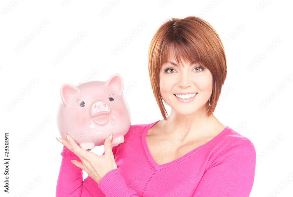 lovely woman with piggy bank lovely woman with piggy bank