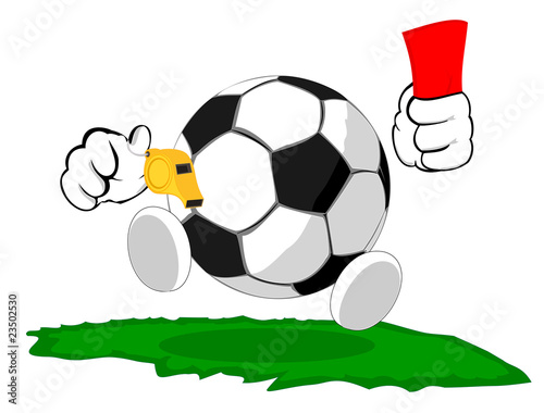 cartoon soccer ball the judge shows the red card