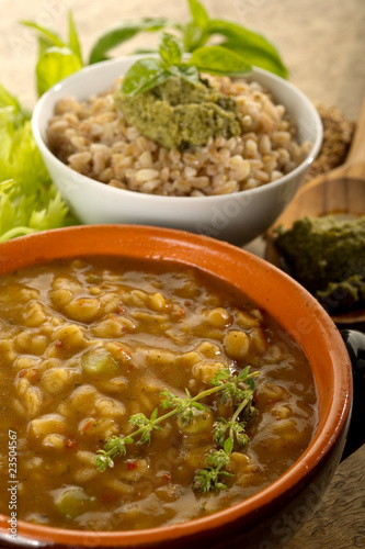 spelt soupe and spelt with pesto- farro in zuppa e con pesto