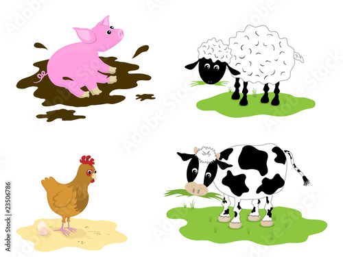 Farm Animals, pig, sheep, chicken, cow