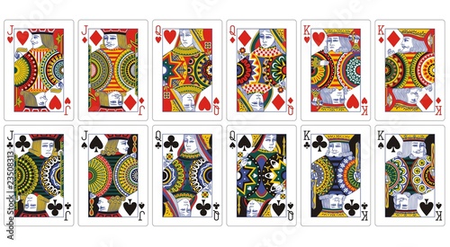 playing cards jack queen king with ornaments photo