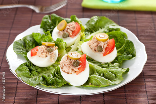 salad of letuce egg tuna and olive