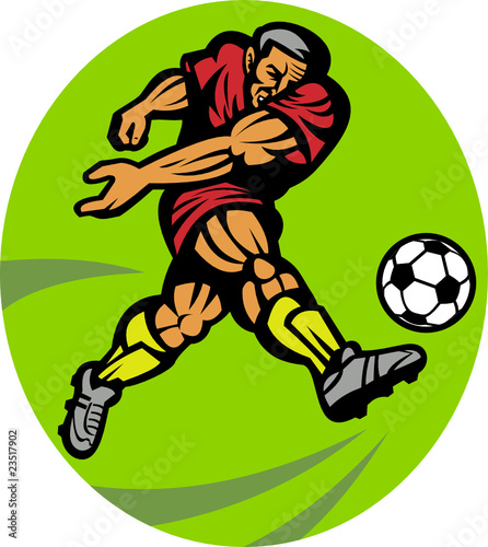 Soccer player kicking the ball front