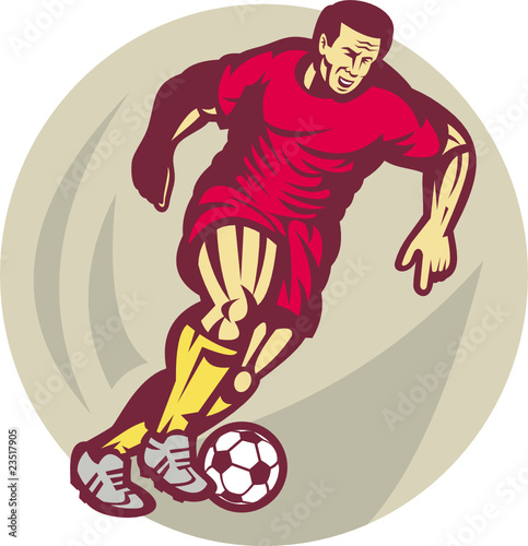 Soccer player kicking the ball front