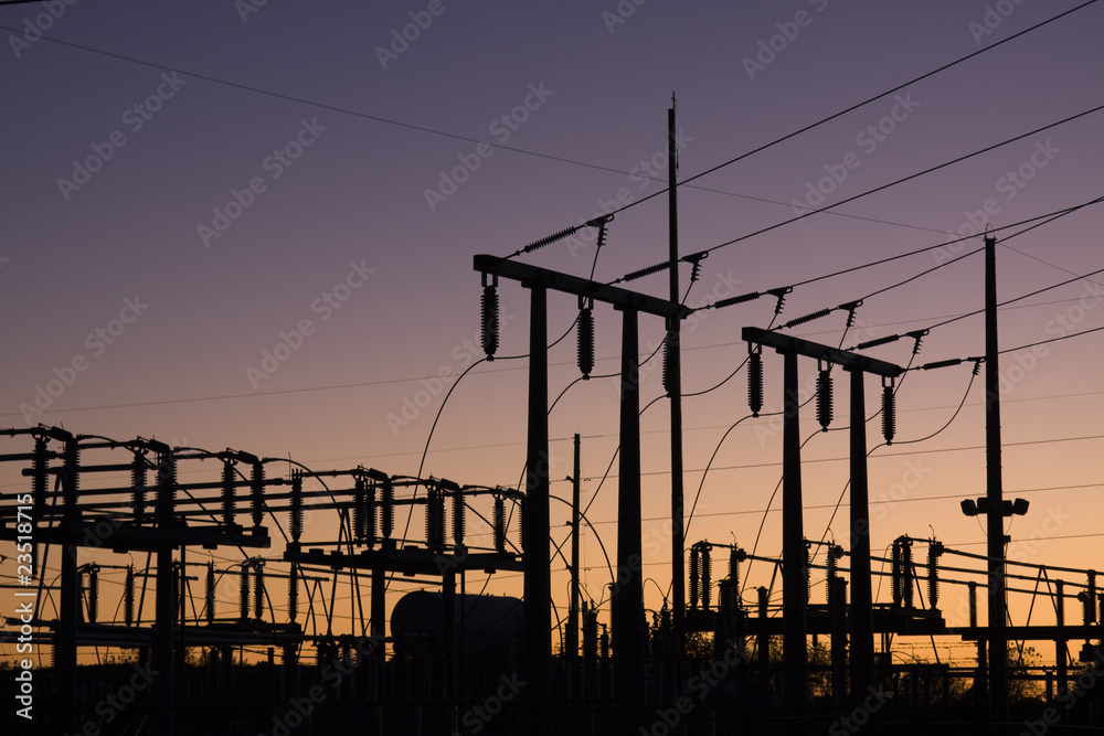 Electric Power Lines at Sunset