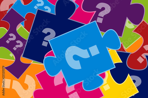 Bunte Puzzleteile mit Fragezeichen