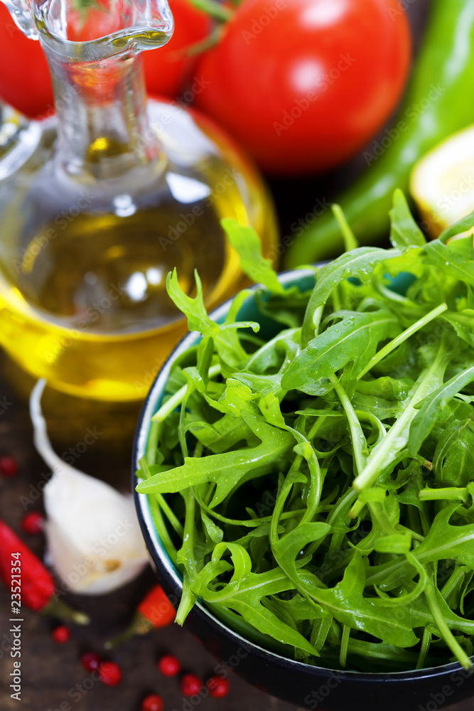 bowl of fresh rucola bowl of fresh rucola