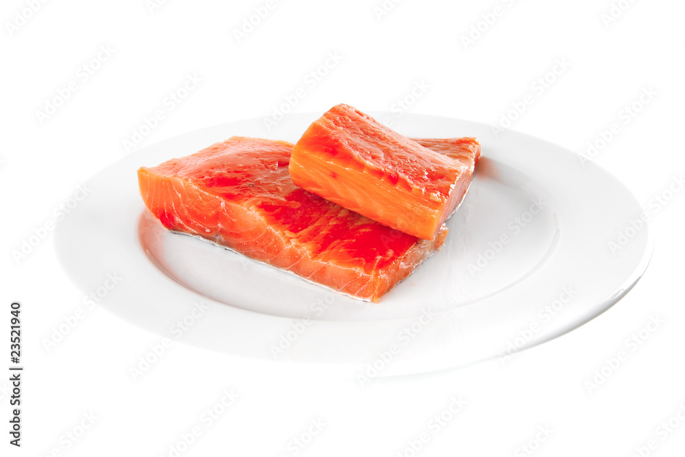 pink smoked salmon on white plate