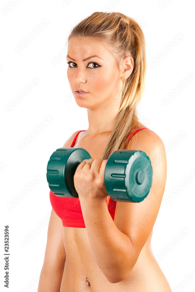 Woman doing fitness with weights
