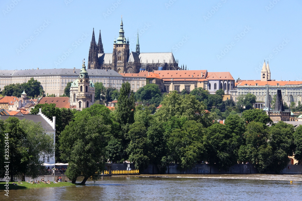 The View on spring Prague's gothic Castle above River Vltava