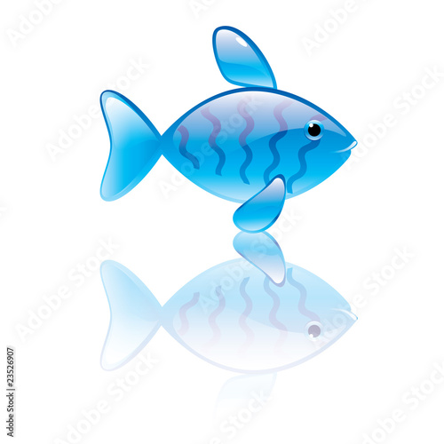 Vector illustration of fish symbol. Blue transparent statuette