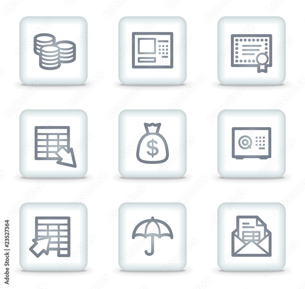 Banking web icons, white square buttons Banking web icons, white square buttons