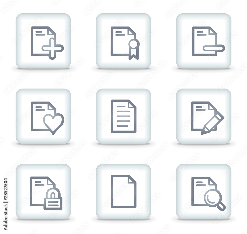 Document web icons set 2, white square buttons Document web icons set 2, white square buttons