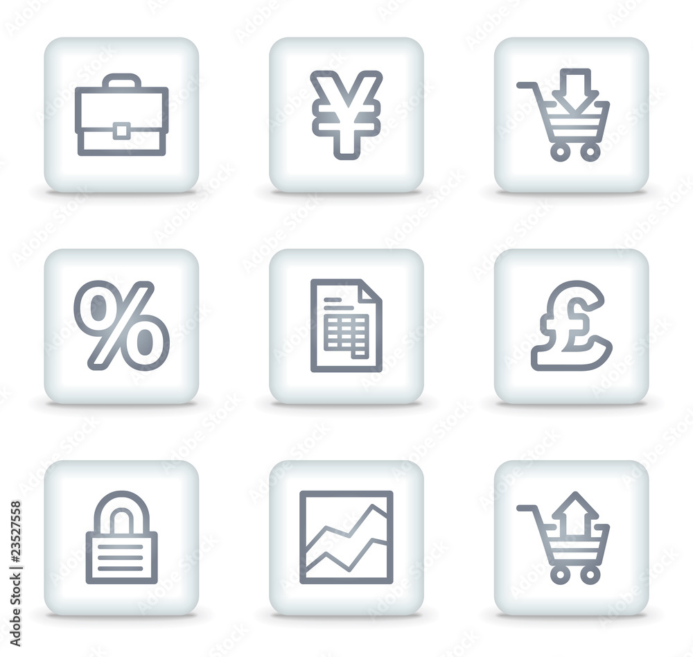 E-business web icons, white square buttons E-business web icons, white square buttons