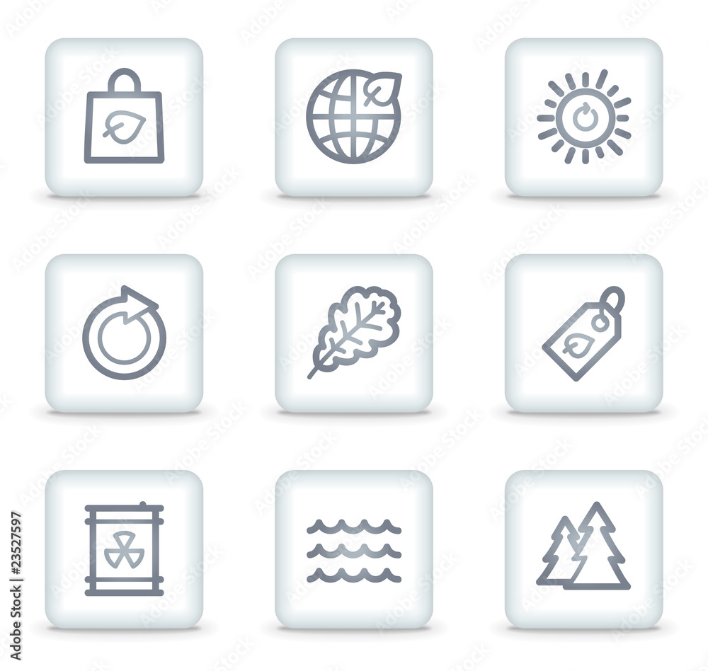 Ecology web icons set 3, white square buttons
