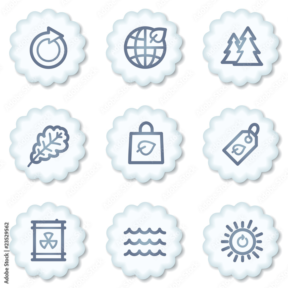 Ecology web icons set 3, white buttons