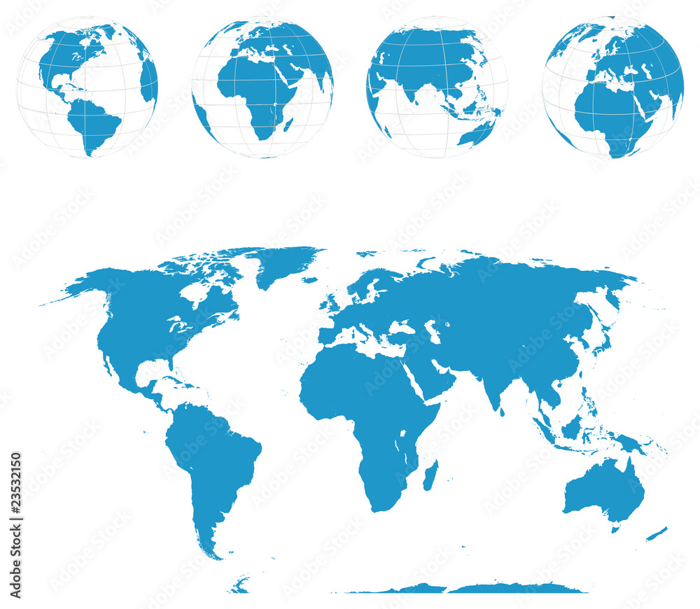 Globes and World Map - Vector