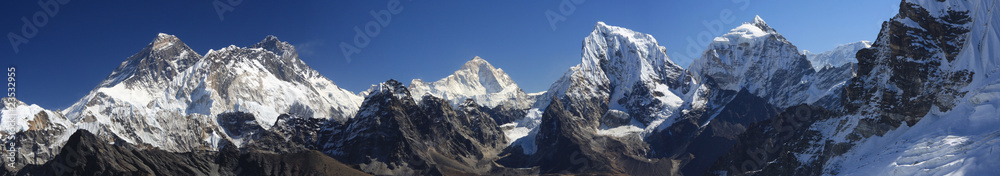 Panorama of Everest from Renjo Pass - obrazy, fototapety, plakaty 