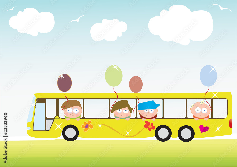 Playful children in a school bus