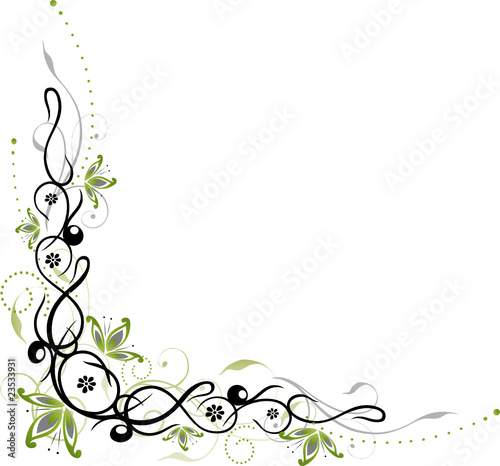 Ranke, floral, filigran, Blumen, Blätter, grün, schwarz