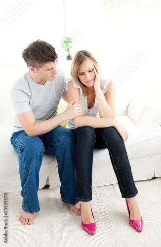 Stressed couple having an argue together