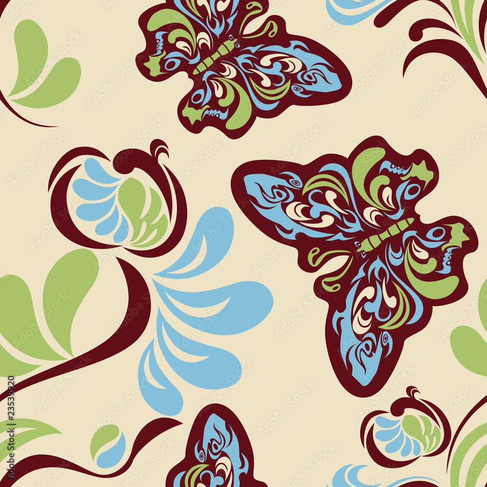 Seamless flower and butterfly pattern