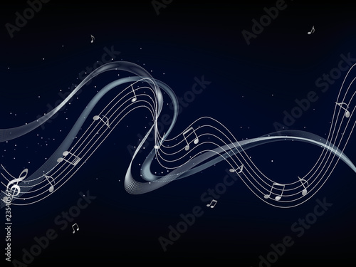Vector musical notes on a dark background