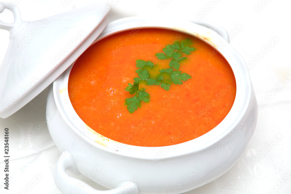 tomato soup in white bowl tomato soup in white bowl