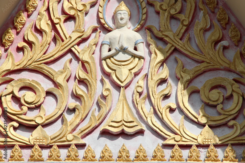 art carving on gable of Wat Nong Don, Borabue, Mahasarakam