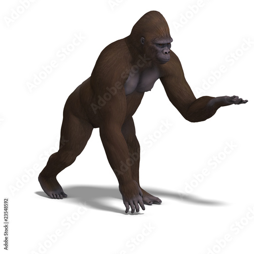 gorilla presenting something. 3D rendering with clipping path an © Ralf Kraft