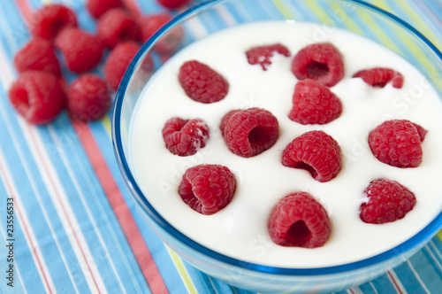 Fresh raspberries in yogurt