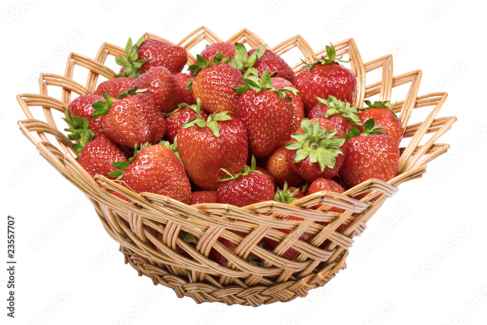Ripe strawberries in a wicker basket
